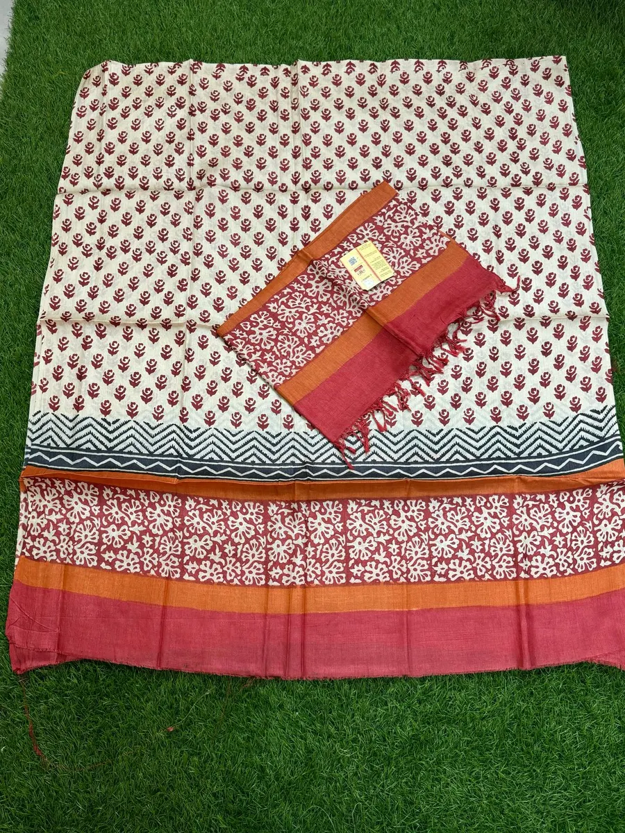 Pure Handloom Tussar Silk Dress Materials | Top & Dupatta Only